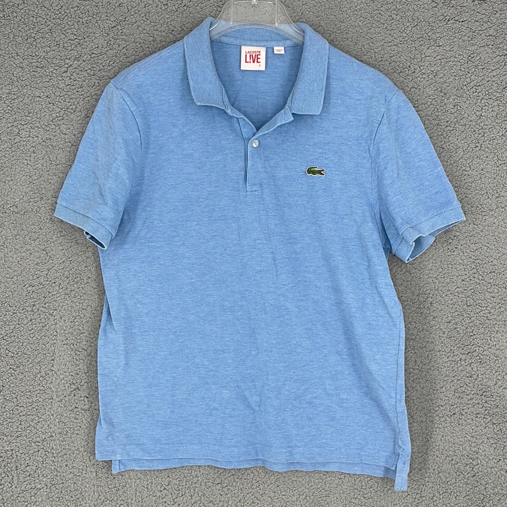 Lacoste live 100% Cotton men’s blue short sleeve polo shirt size 6 side slits